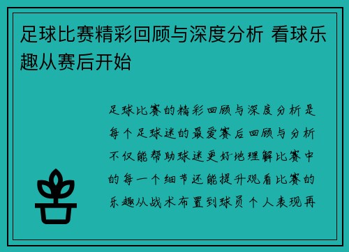 足球比赛精彩回顾与深度分析 看球乐趣从赛后开始