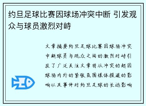 约旦足球比赛因球场冲突中断 引发观众与球员激烈对峙