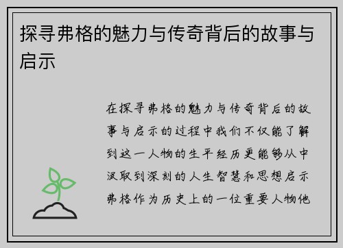 探寻弗格的魅力与传奇背后的故事与启示